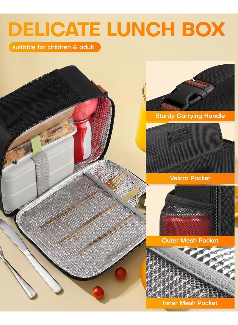 عام حقيبة غداء للرجال والنساء - حقيبة غداء معزولة ذات سعة كبيرة مع جيوب متعددة، صندوق غداء مبرد مقاوم للاهتراء للمكتب، النزهة، أسود، 7 لتر، 9.06 بوصة × 4.33 بوصة × 10.63 بوصة - Image 2